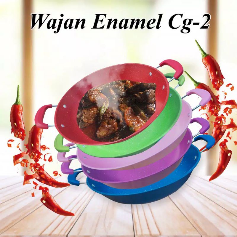 Wajan Enamel Marble Anti Lengket Warna 34 CM Penggorengan Warna. Ready warna hijau