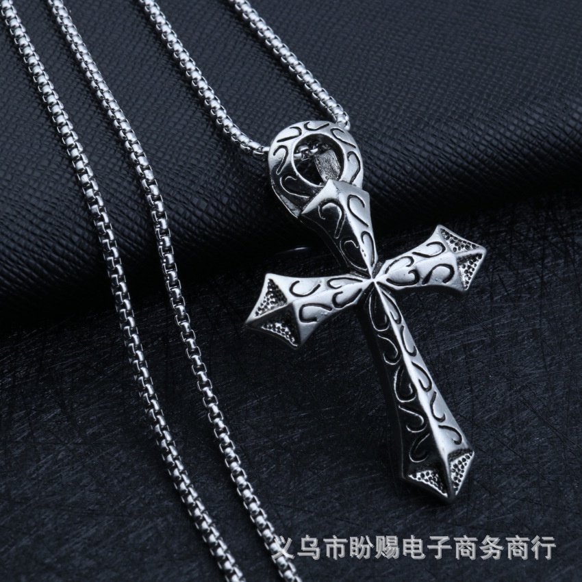 Hip-hop Personality Cross Necklace No Fading Titanium Steel Male Hiphop Pendant Hipster Pendant Accessory Sweater Chain