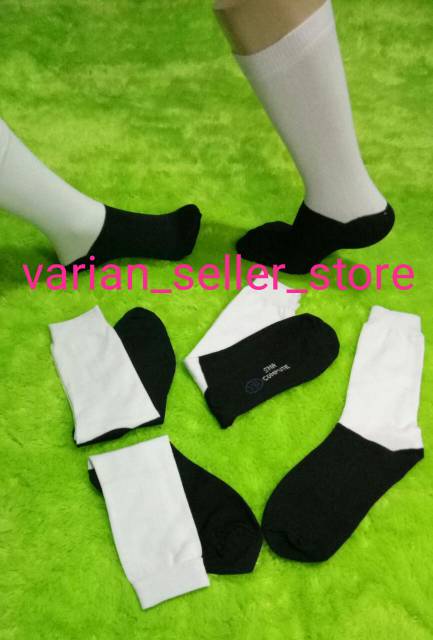 12 Pasang kaos kaki anak sekolah hitam putih sd smp sma panjang setinggi betis bahan katun murah