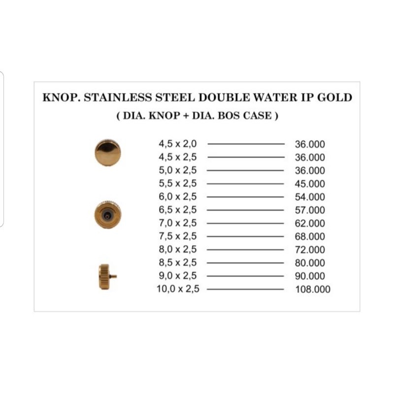 KNOP. STAINLESS STEEL DOUBLE WATER IP GOLD( DIA KNOP + DIA BOS CASE)