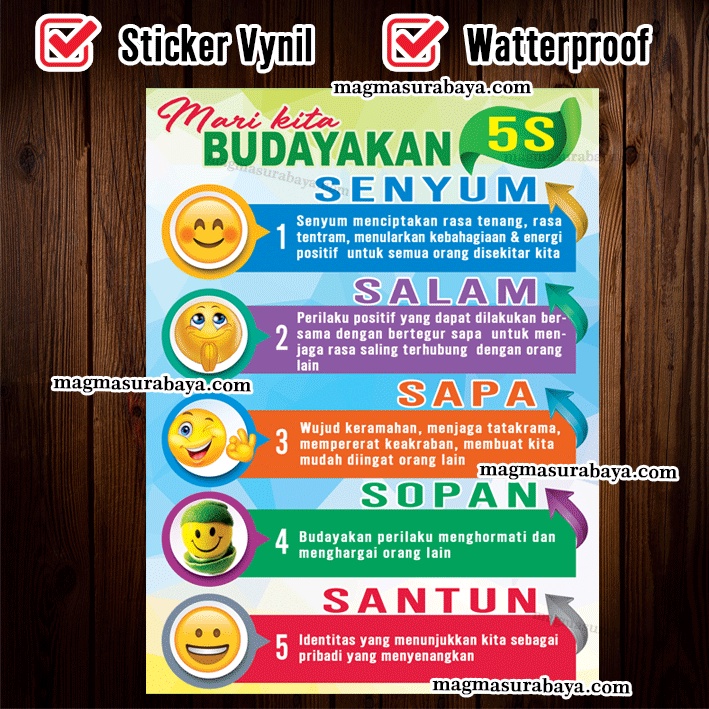 Stiker Budayakan 5 S senyum-salam-sapa-sopan-santun -Magma Surabaya