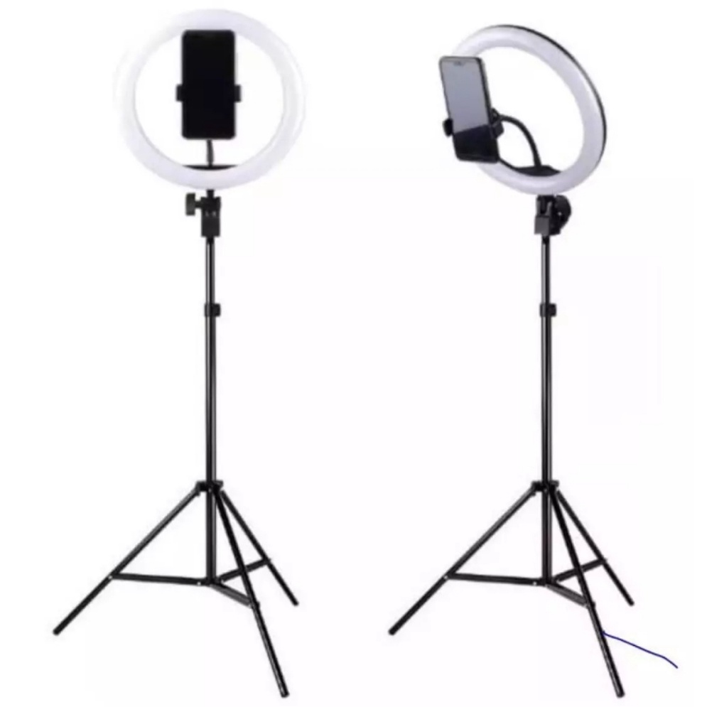 Paket Komplit Lampu Ring Fill Light 26 CM Plus Tripod 210 CM Plus Holder Phone-Tripod 210 Cm+Ring Light Selfie-Vlogger-Youtebe-Live Streaming 1 Set Ring Light Besar 26CM