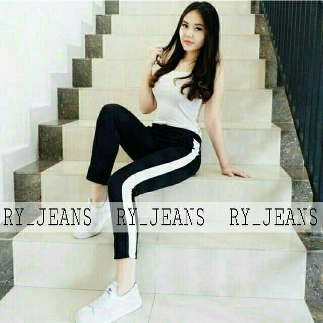 Celana panjang wanita leging pant strip celana panjang hitam leging