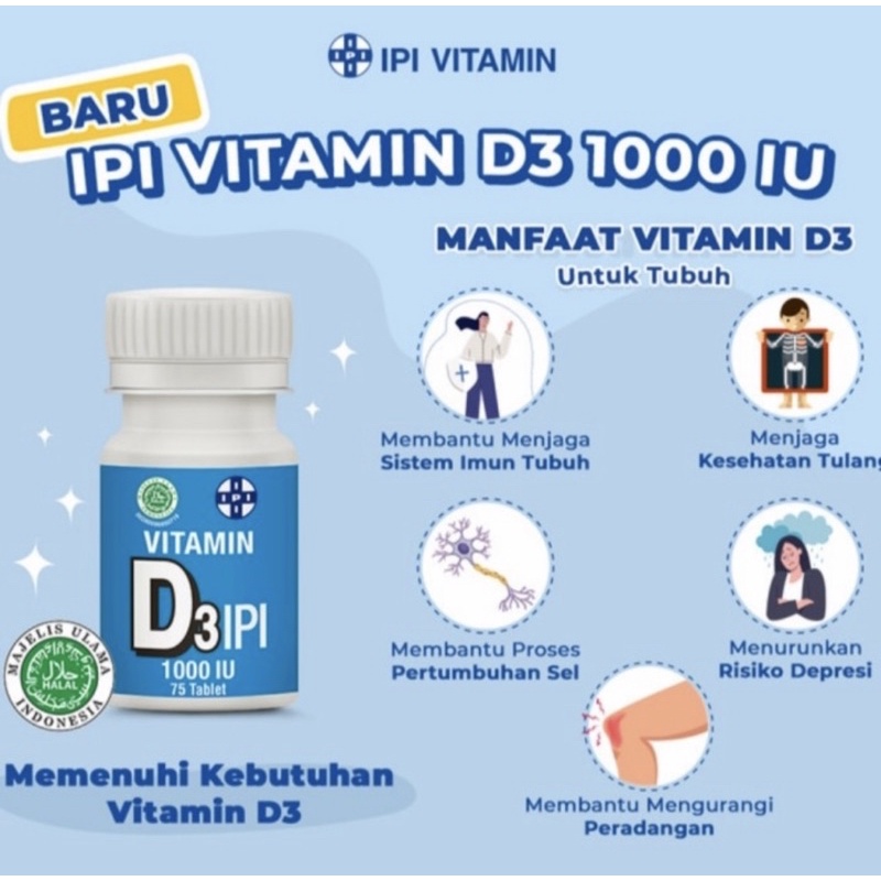 Vitamin D3 1000 IPI botol isi 75 tablet ( vit D harga ekonomis )