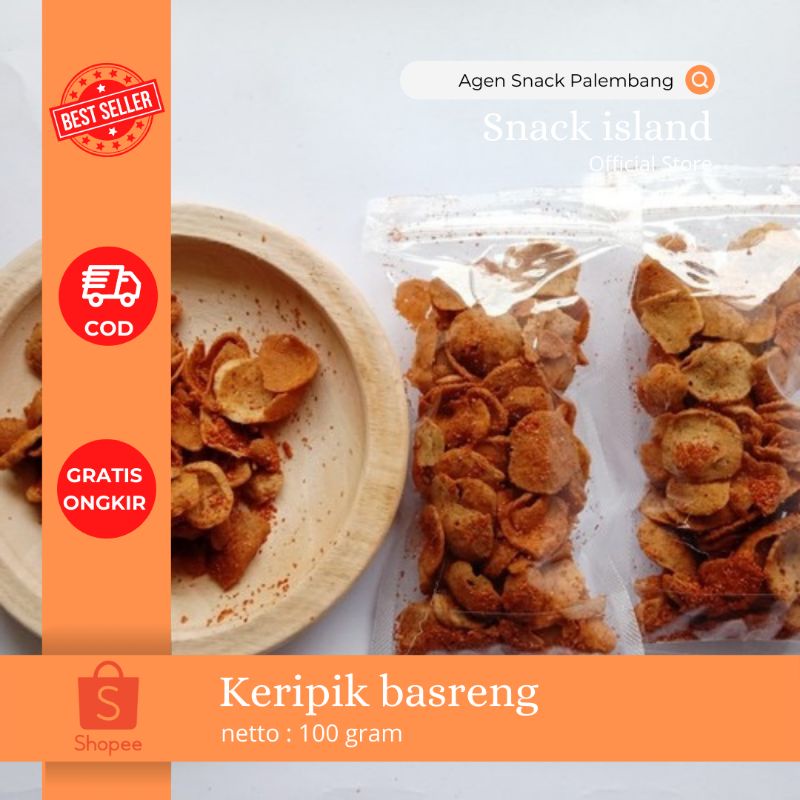

keripik basreng isi 100 gram | keripik basreng pedas dan pedas daun jeruk dengan bumbu melipah