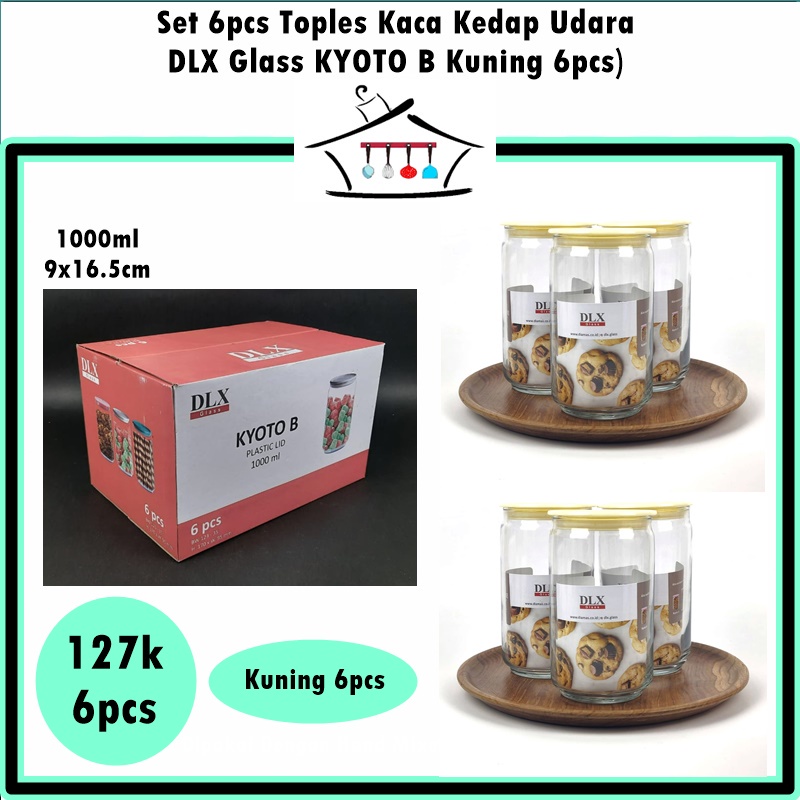 [Set 6pcs] Toples Kac Kedap Udara DLX Glass Kyoto B 1000ml