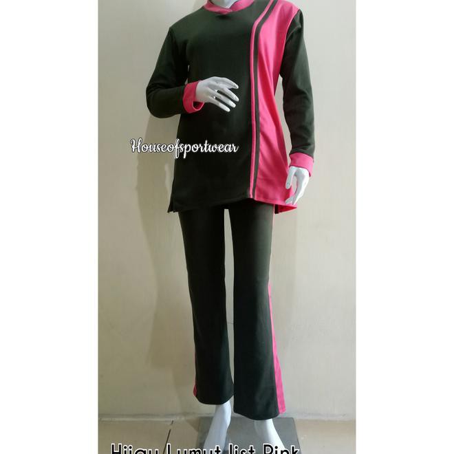 Baju Senam Muslim - Celana Senam - Baju Aerobic - Hijau Tua, L