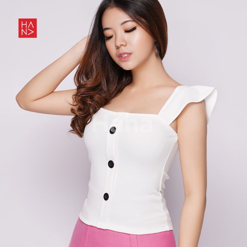 (Defect Sale) Hana Fashion Giselle Tanktop T-shirt White suzy Knit HanaFashion