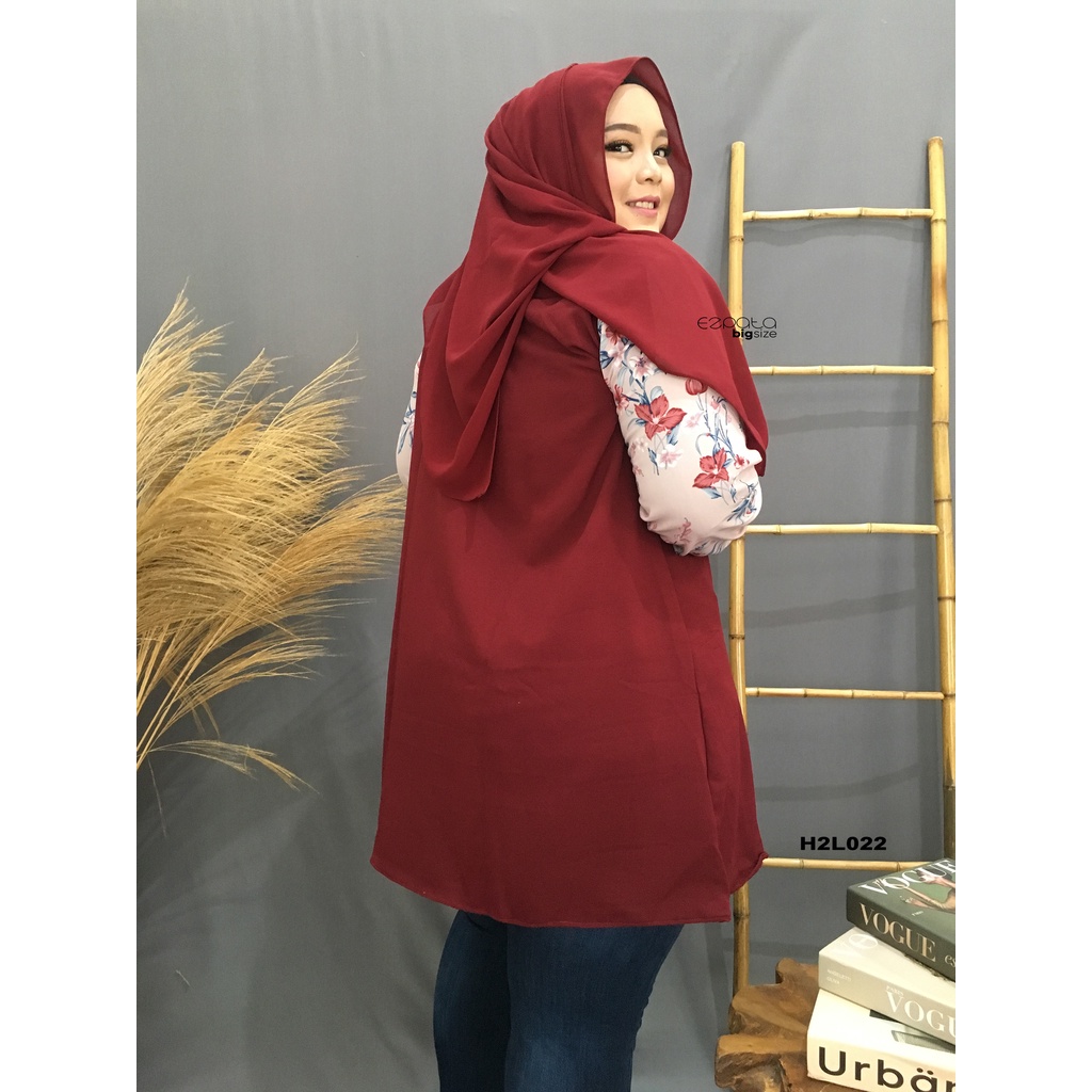 Tunik Hem Kemeja wanita jumbo big size bunga2 busui lebaran kantor lengan panjang LD.120cm XXXXL