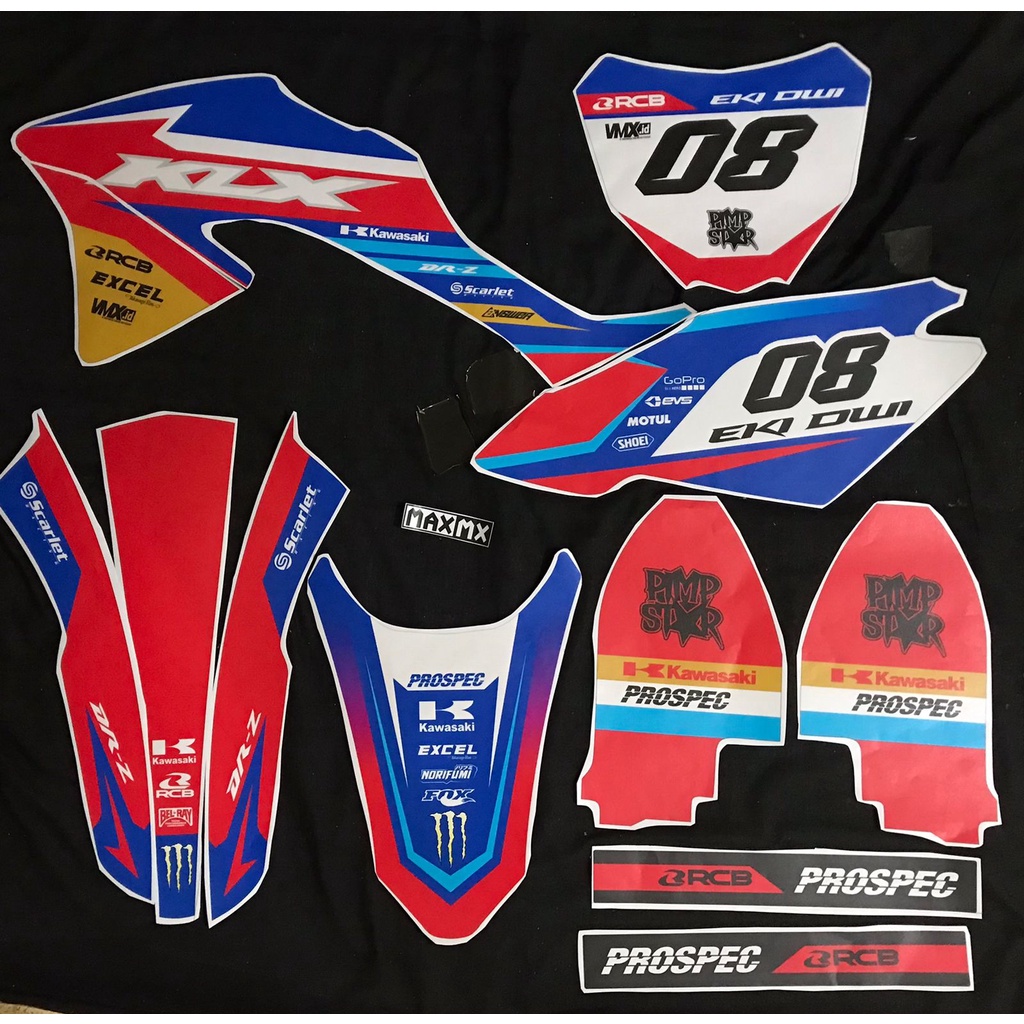 decal klx 150 bf racing merah biru