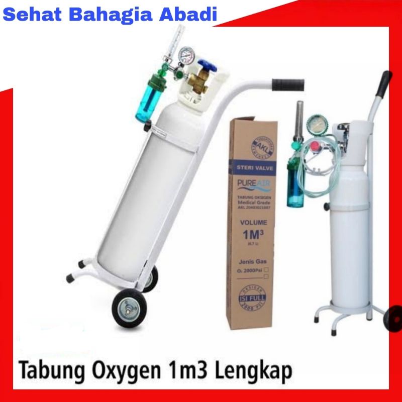 Tabung oksigen 1m3+Regulator+troli+selang nasal / Tabung oksigen komplit/ tabung oksigen 1m3 3in1