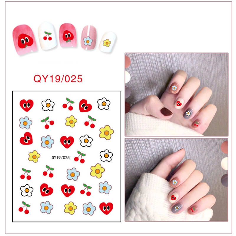 Qy19/019-036 Stiker Nail Art Motif Kartun Bunga/Hewan/Buah/Pelangi/Smiley Untuk Manicure Anak/Dewasa