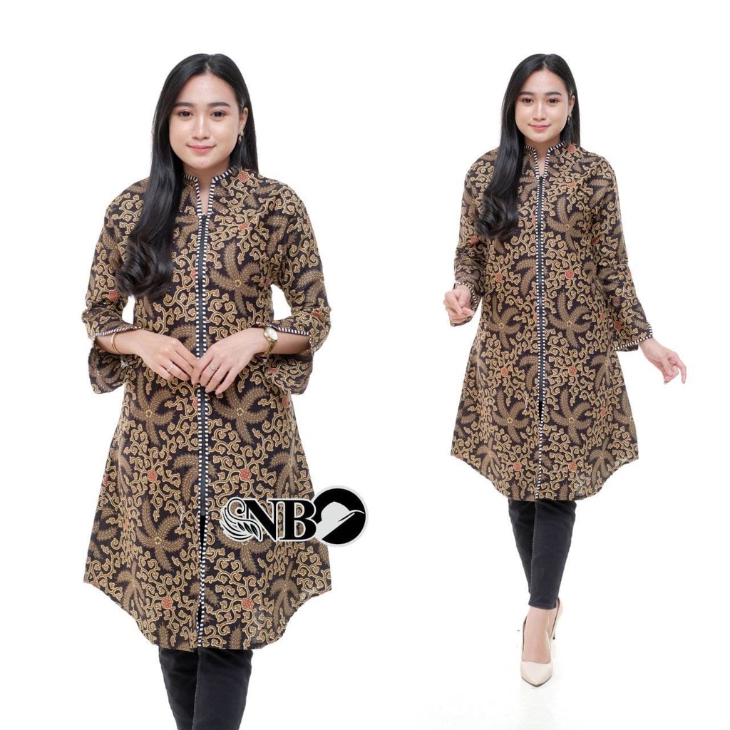 Atasan Batik Wanita Lengan Panjang BATIK BERKAH HRB026 motif KERATONAN Kode 002 size M L XL XXL Reguler-TUNIK BINTANG LAUT