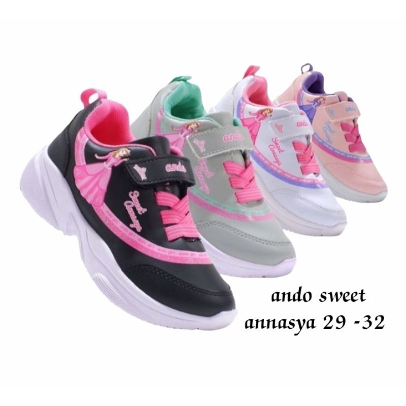 0SEPATU SEKOLAH ANAK PEREMPUAN ANDO LILY CANDY VELCRO PINK PAUD TK SD KETS SPORT RUNNING