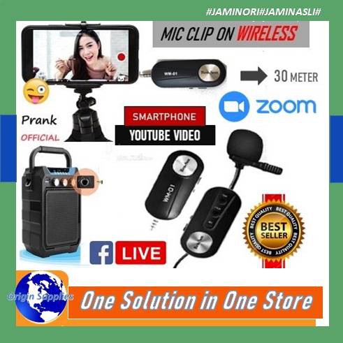 Microphone Mic Clip On Wireless UHF Youtuber PRANK VLOG untuk Smartphone HP /Kamera Mirroless DSLR
