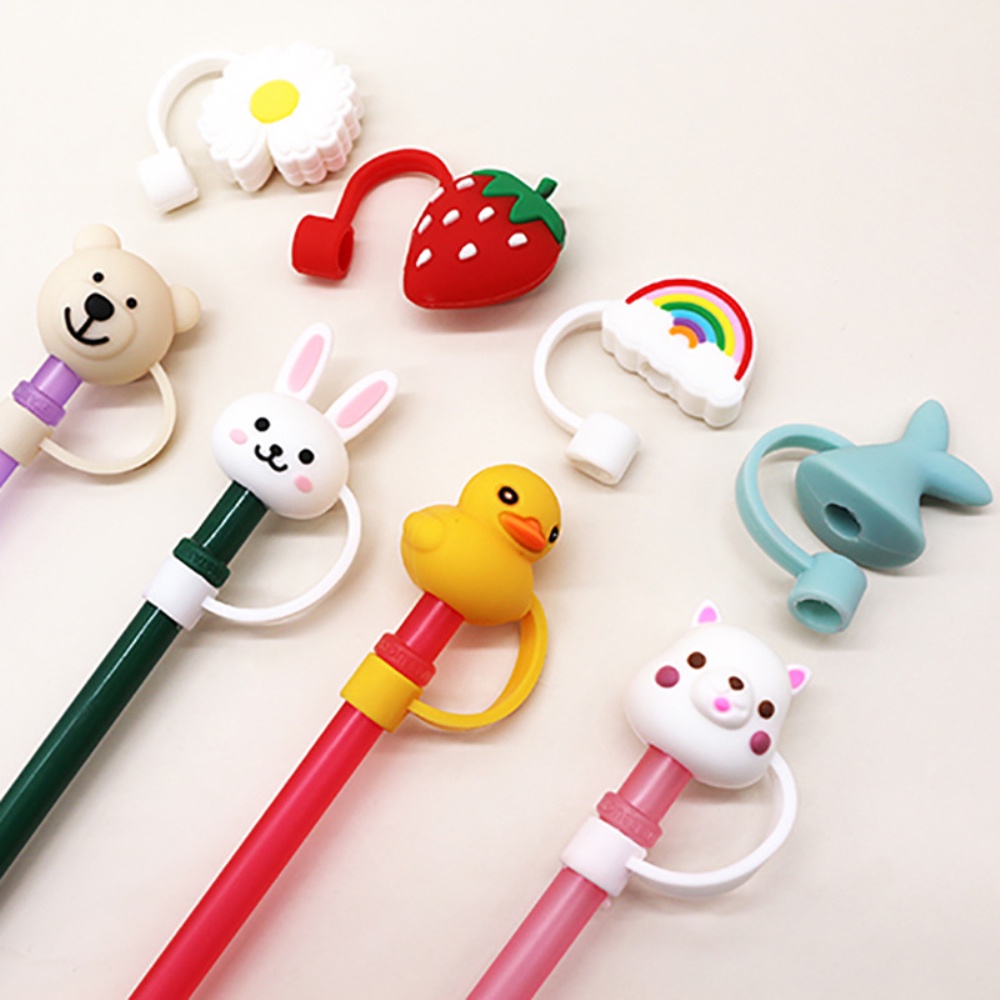 Silicone Straw Plug Reusable Airtight Drinking Dust Cap Cup Accessories Cartoon Plugs Tips Cover Suit For 6-8mm Straws OW