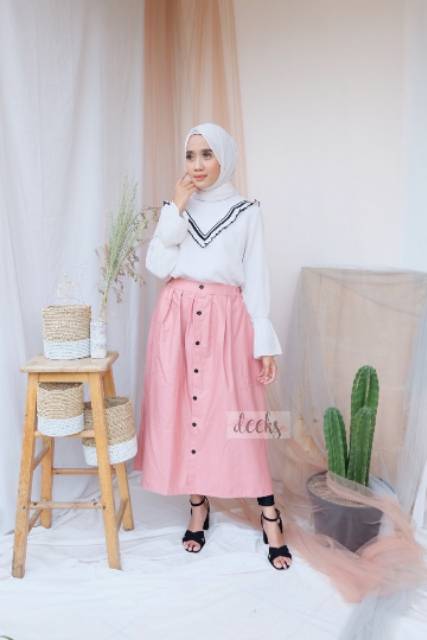 ALEA Button Skirt MIDI // Rok Kantong Kancing // Rok Kerja