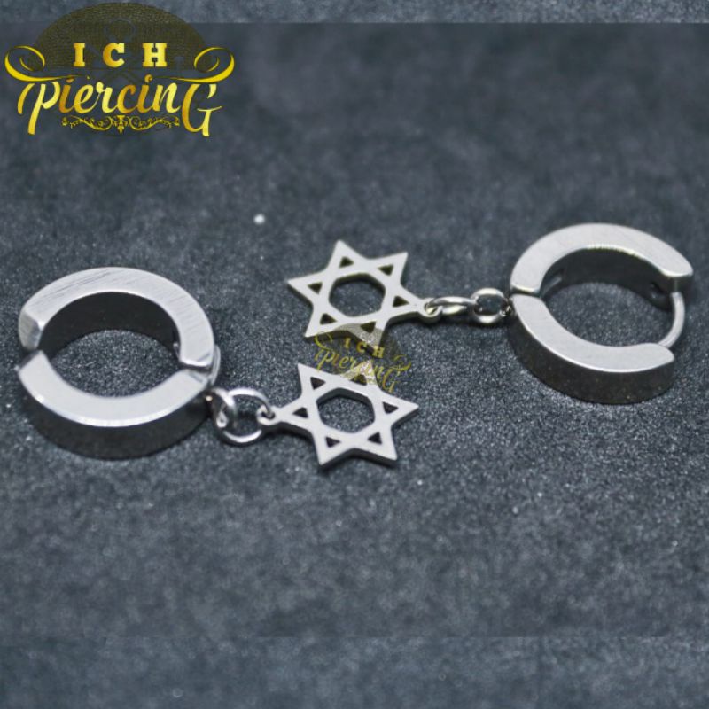 Anting Gantung bintang hexagram silver Tindik Dan Jepit