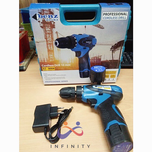 Mesin Bor Baterai Cordless Drill Screwdriver Bor Tangan BENZ 8004 12V SERBAGUNA INF