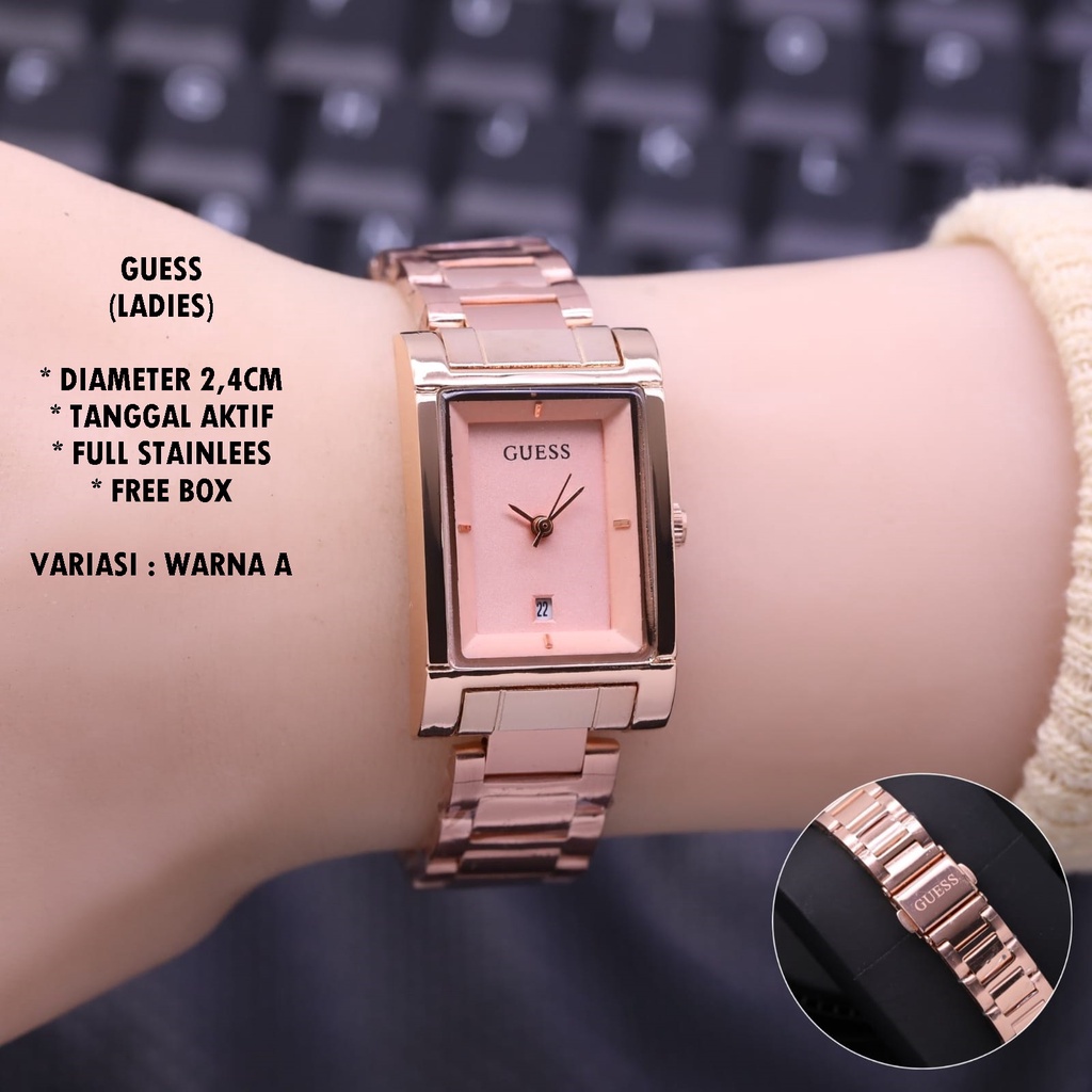 (BISA COD) JAM TANGAN WANITA GUESS RANTAI BODY SEGI TANGGAL AKTIF