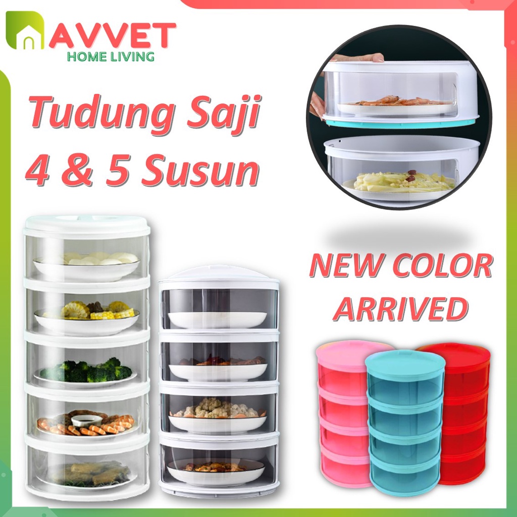 AVVET Rak Tudung Saji Portable 4 Susun Food Cover 5 Tingkat Penutup Makanan Insulasi Tahan Panas Susun