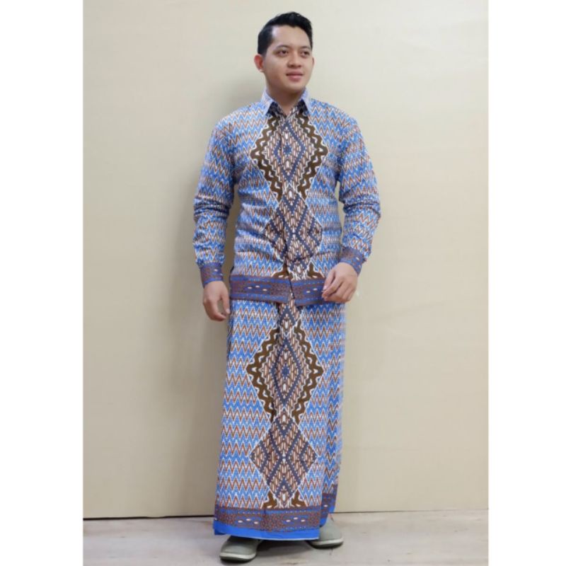 Setelan Sarung Celana Pria Dewasa Kombinasi Kemeja Batik Lengan Panjang Pendek Baju Cowok Modern Kek