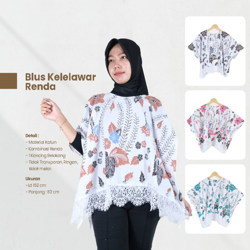 Blus Batik Kelelawar Renda Putih - Naira Batik