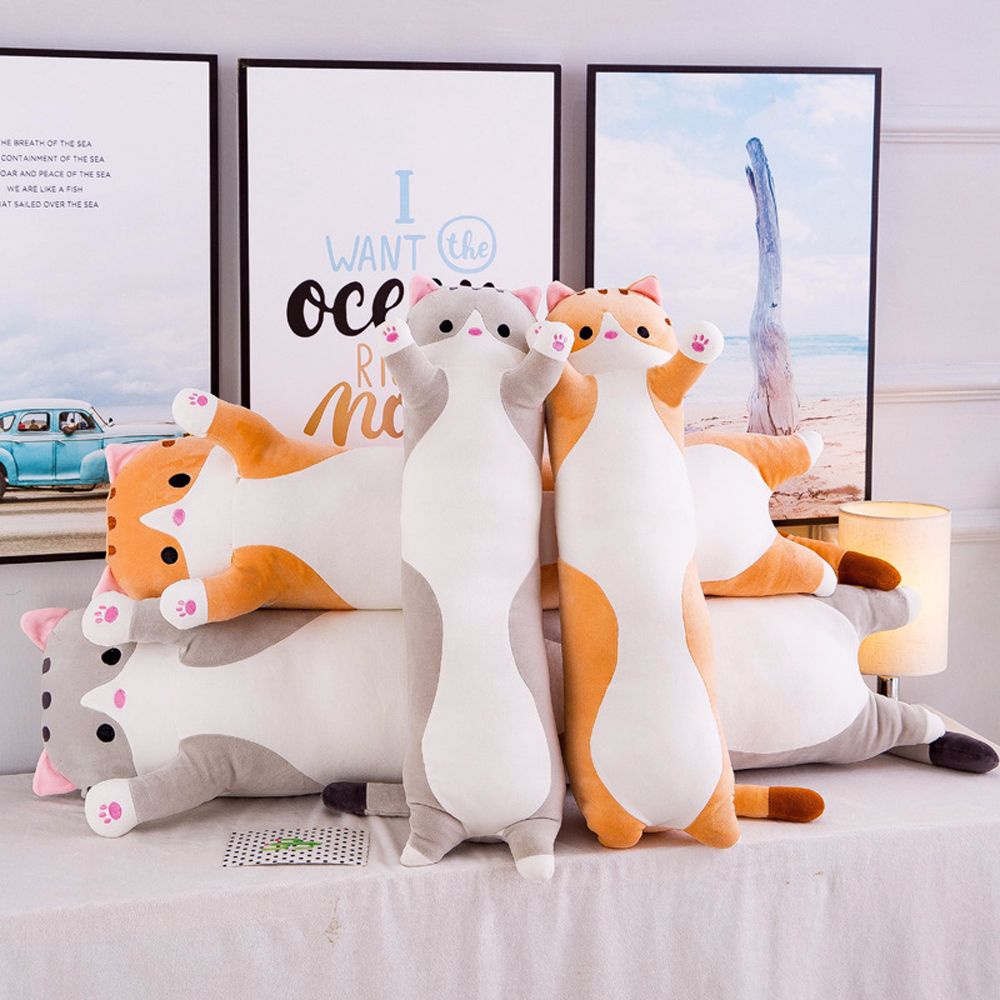 QUINTON kawaii Long Cat Pillow Gift for Kids Girl Stuffed Toys Plush Toy Cute Hug Doll Home Decor Stuffed Animal Cotton Doll Soft Sleeping Pillow/Multicolor