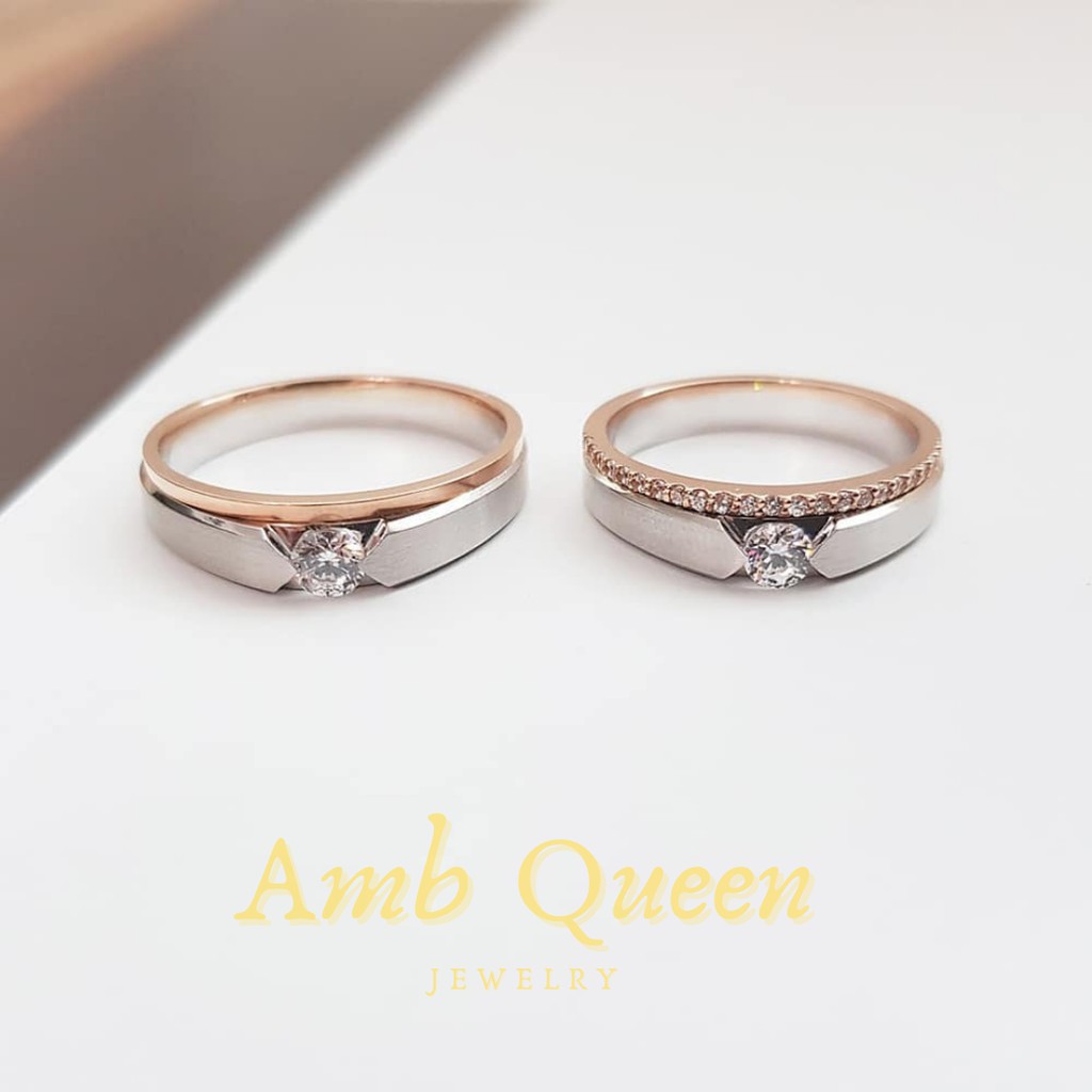 Cincin Nikah/Tunangan Palladium dan Emas Kadar 75% Couple Cewek dan Pria