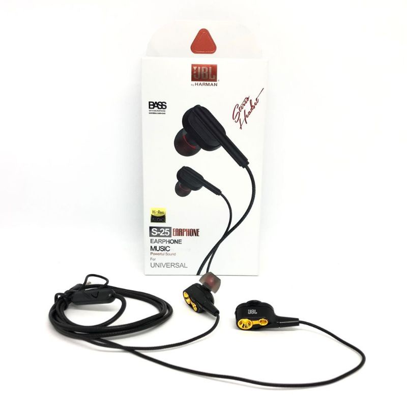 HEADSET JBL S-25 HANDSFREE S25 UNIVERSAL WITH MIC EARPHONE JBL S25 DOUBLE BASS