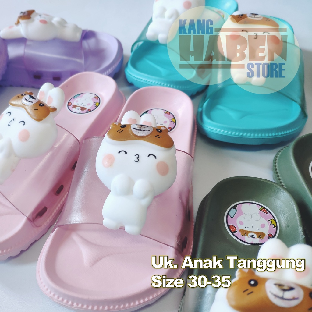 Sandal Slop Anak Tanggung Cewek Karakter Kelinci 3D Bahan Karet Sendal Cantik 361CKEL