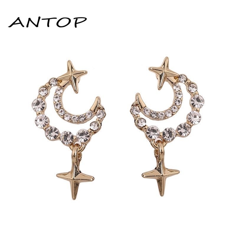 2 Pcs Korea Gaya Berlian Bintang Dan Bulan Anting-Anting Pejantan Wanita Fashion Aksesoris Hadiah ANTOP