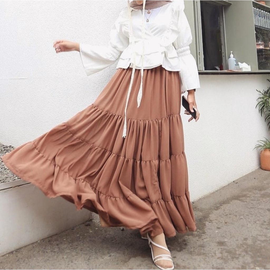 ROK CANDA SUSUN ROK SUSUN MAXI NOURA SKIRT ROK BANGKOK ROK CANDA POLOS PANJANG