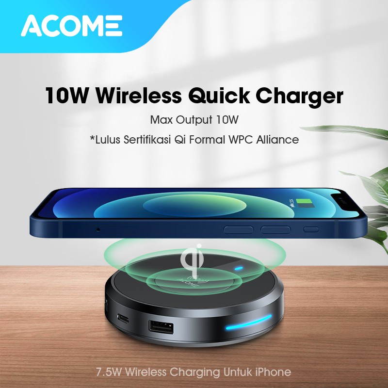 ACOME Wireless Charging QI Quick Charge 10W 4Port Garansi Resmi 1 Tahun AWC01