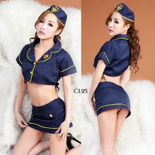 [BISA COD] KOSTUM POLISI SEKSI LINGERIE COSPLAY POLICE UNIFORM SEXY NAVY CL25