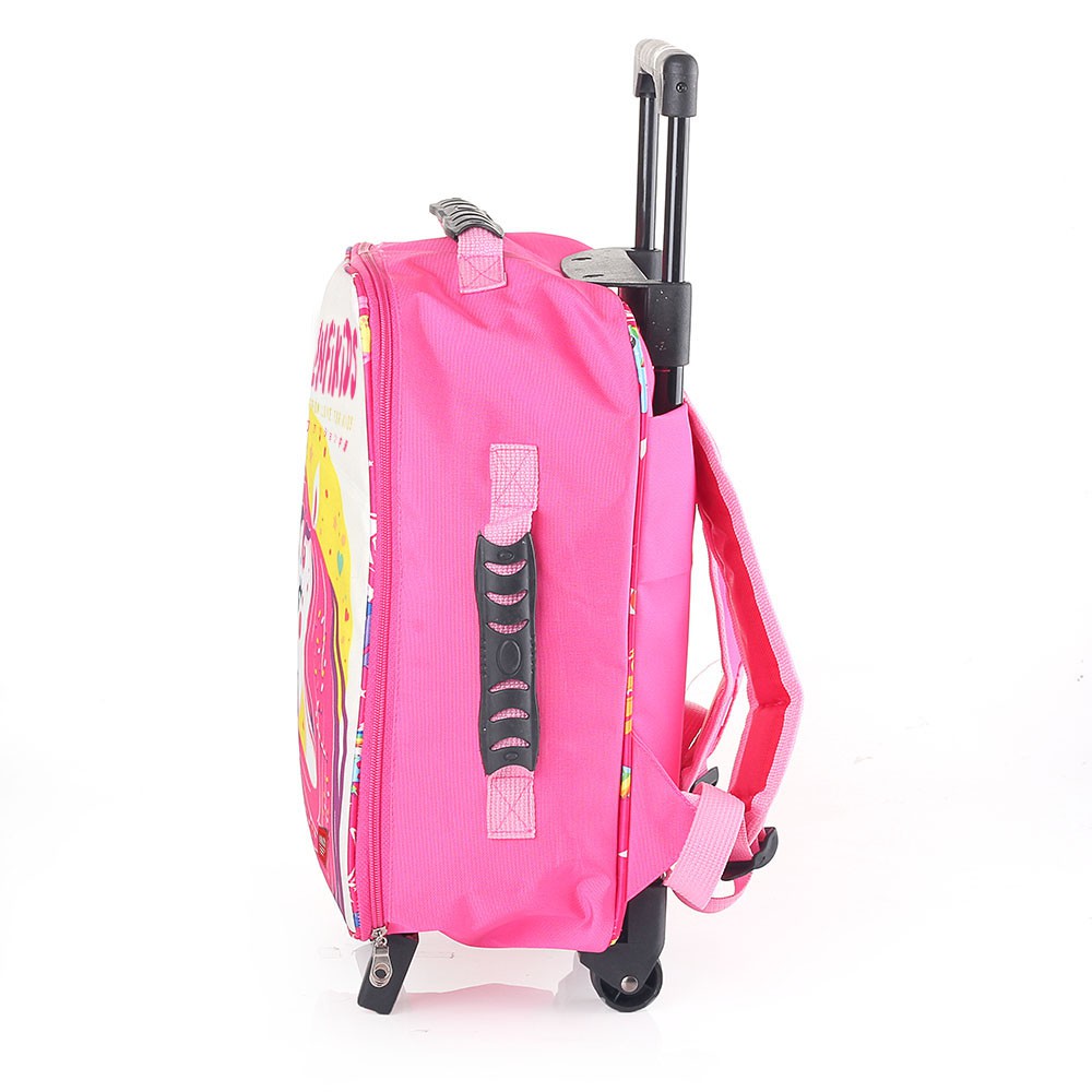 tas anak perempuan backpack troli - tas koper anak sekolah Ransel Roda Dorong Pink Kuda ponny