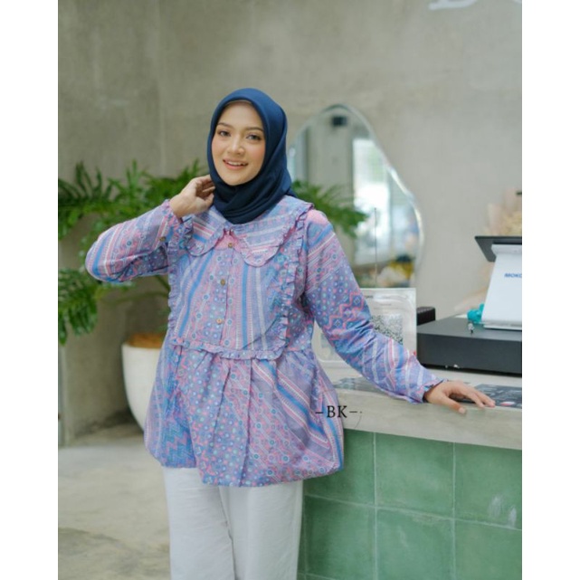 M L XL XXL Batik Wanita  ASJ SA HRB026 Kenongo Pekalongan Sogan Tulis-B soft teratai biru