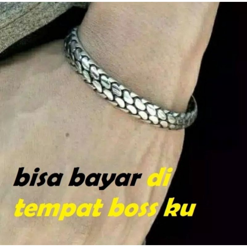 GELANG ANYAM PAPUA BESI PUTIH STAINLESS BAJA PRIA ANTI KARAT