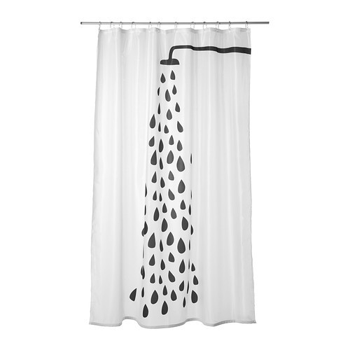 IKEA TVINGEN Tirai shower, putih, hitam, 180x200 cm