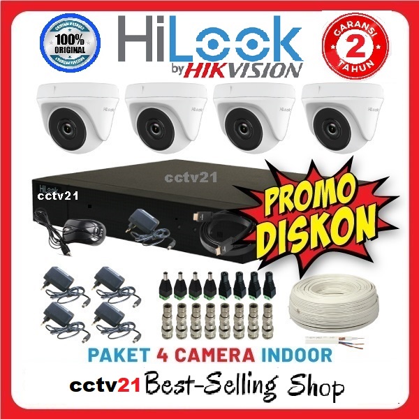 Paket Lengkap 4 Kamera CCTV HILOOK 2MP +DVR 4CH +Kabel 40M+KBL-HDMI+KBL-LAN+Free Tas Batik