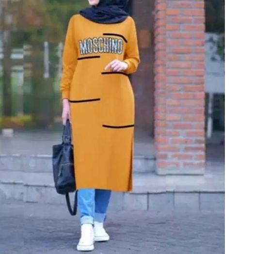⅍ JF Atasan Tunik Kaos Babyterry Jumbo Wanita Muslimah Terbaru MOSCHIN ☛