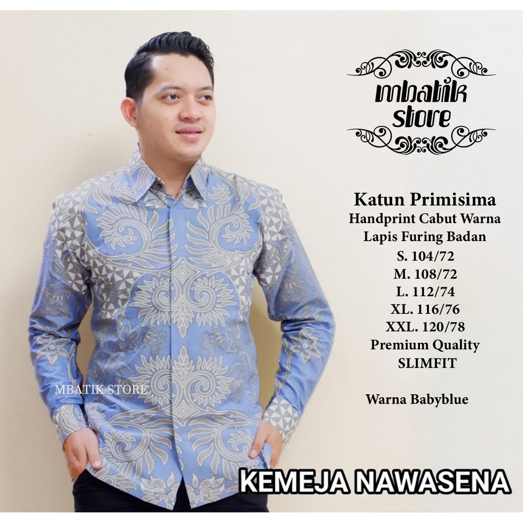 Nawasena Babyblue Kemeja Batik Pria Panjang Full Furing by Mbatik Store