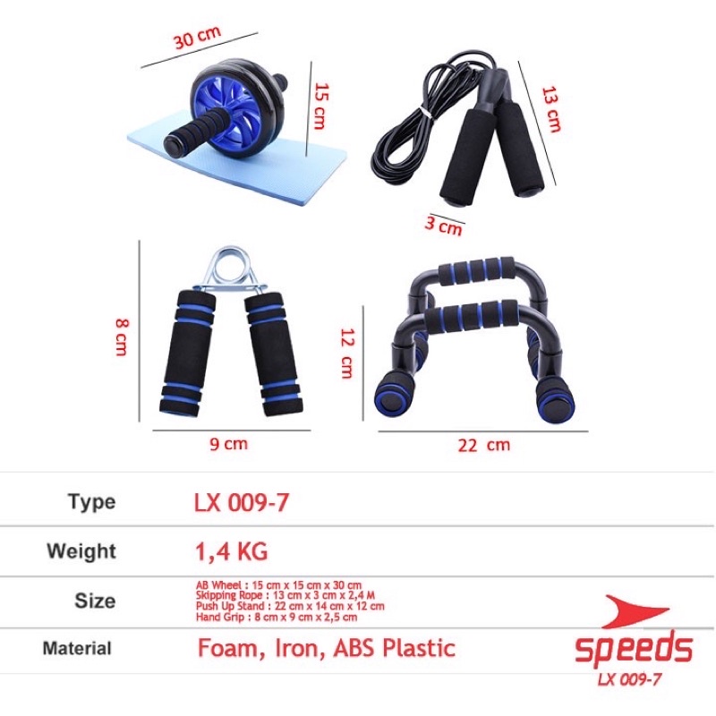AB Wheel Set SPEEDS Set Alat Fitness Push Up Stand Bar Double Wheel Roller Kit Tali Skipping 009-7-5