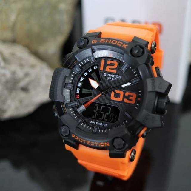 Jam Tangan Casio Fashion Pria Gshock 1802 Water Resist - Hitam tali Orange