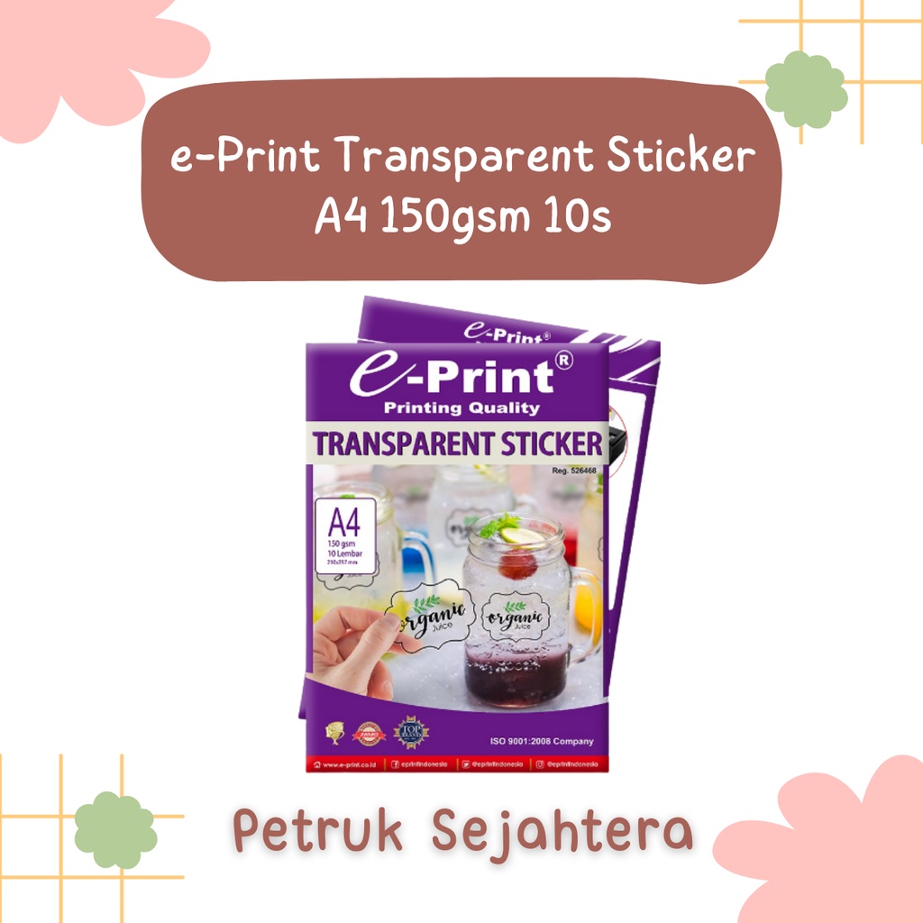 

[PAK] TRANSPARENT STICKER A4 150 GSM E-PRINT / STIKER TRANSPARAN EPRINT A4*