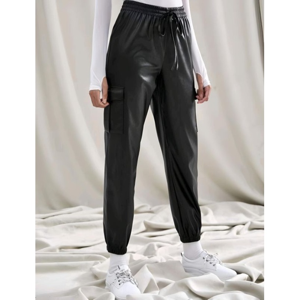 CARGO PANTS LEATHER | CELANA CARGO KULIT | HIGH WAIST