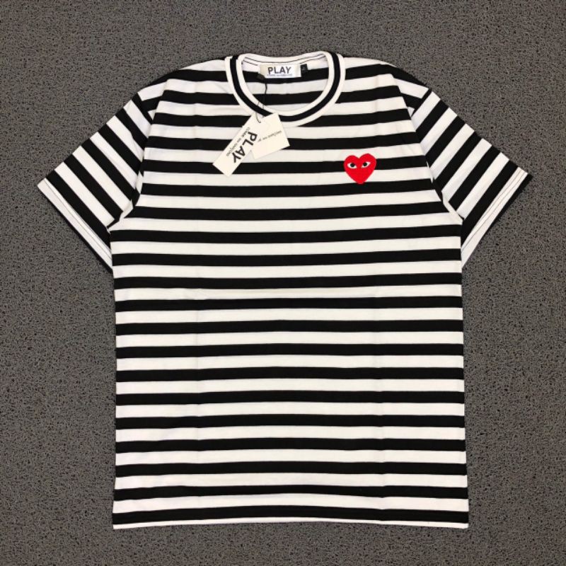 TSHIRT KAOS BAJU PLAY CDG STRIPE BLACK LIKE ORI
