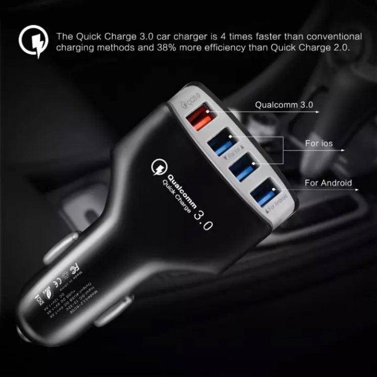 Qualcomm Mobil Quick Fast 4 USB QC 3.0 Car Charger Samsung Xiaomi iPhone Cas Oppo Vivo hp Asus