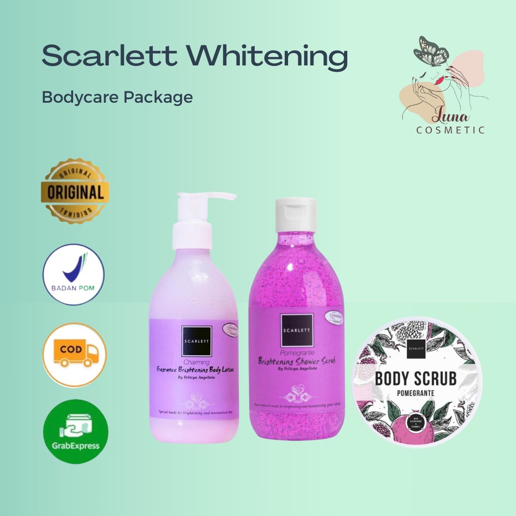 Scarlett Whitening Paket 3 Item Hand Body Lotion Scrub Lulur Scarlet Felicya