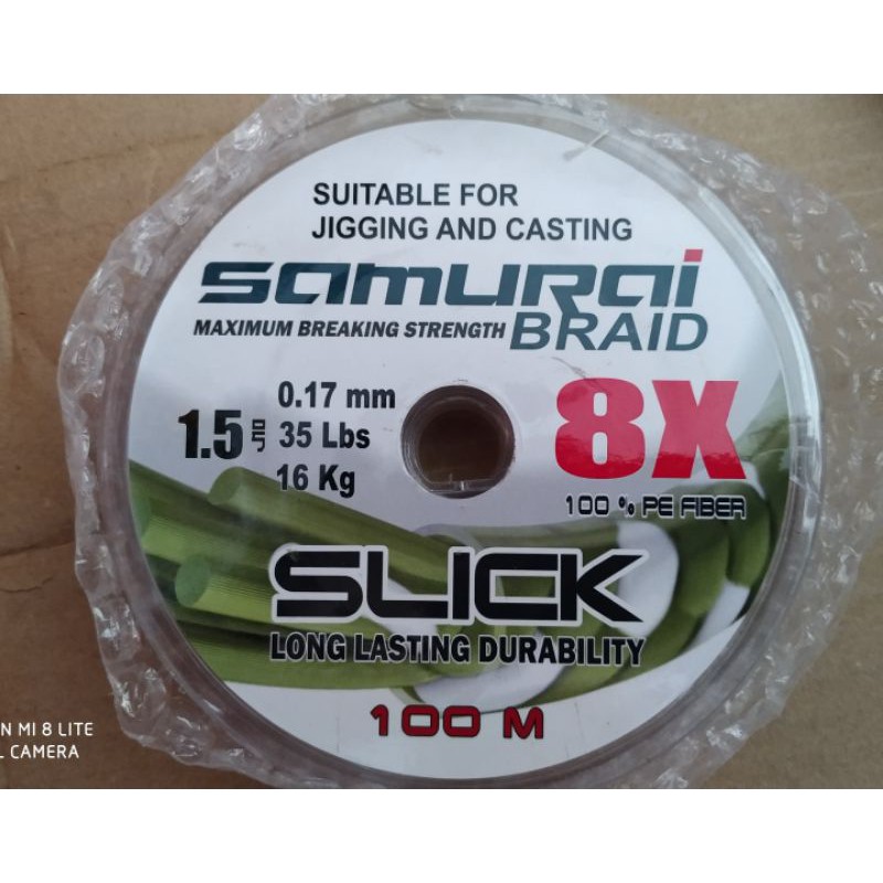 pe samurai x8 slick 100m connecting multi colour. benang/tali/senar pancing